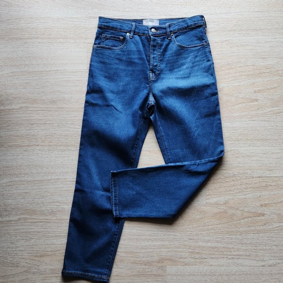 Everlane High Rise Slim Straight Button-Fly Ankle Jeans Stretch Dark Washed - Picture 2 of 10